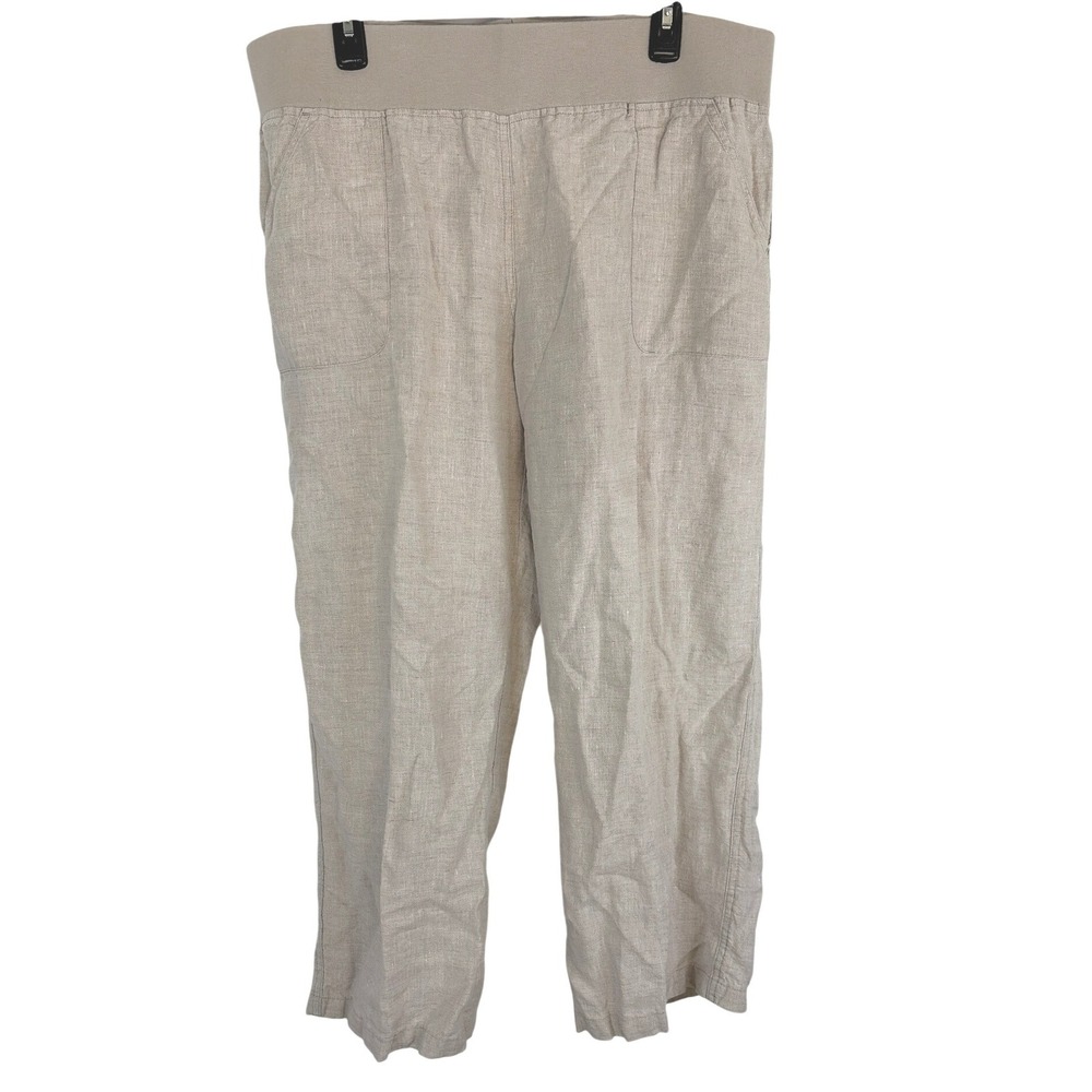 Allen Allen Womens Boho Coastal Resort Linen Relaxed Crop Pants Oatmeal Beige XL